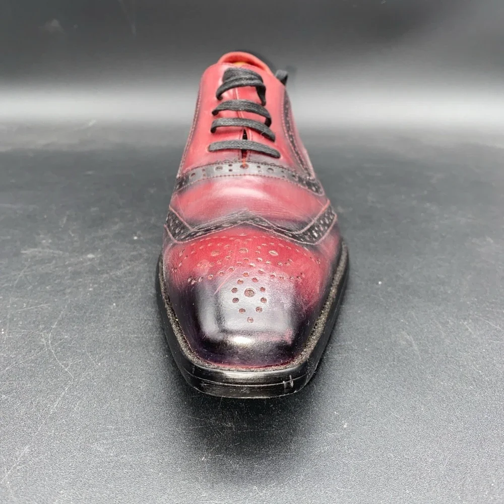 Encore by Fiesso red‎ and black leather wingtip brogue Oxford shoes 42